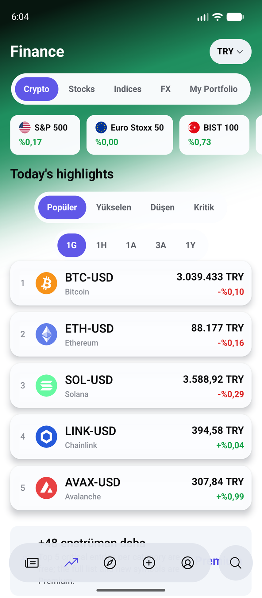 Briefing — finance dashboard with markets and portfolio
